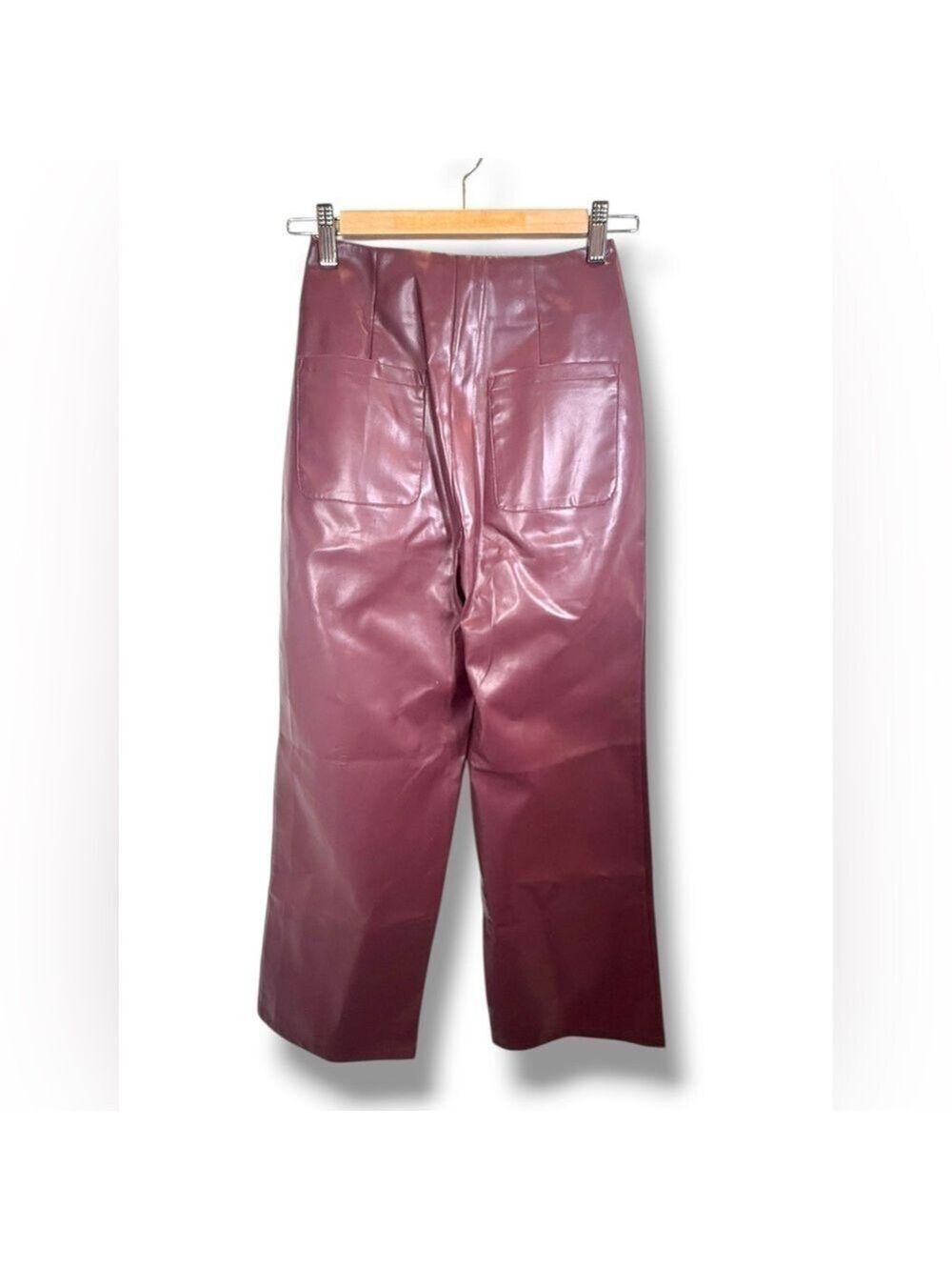 Commense Burgundy Faux Leather High Waist Wide Leg Pants Extra Small NWT - Picture 3 of 6